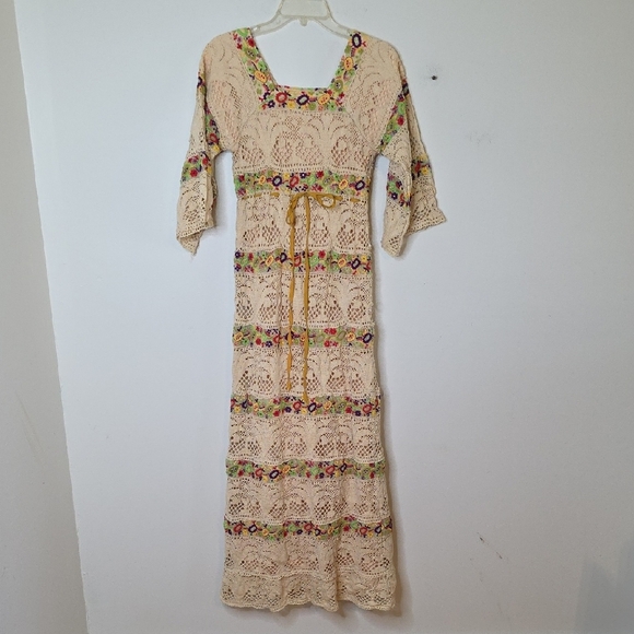 Dresses & Skirts - Vintage Floral Lace Maxi Dress - 60s 70s BOHO HIPPIE COTTAGE CORE xsmall OOAK